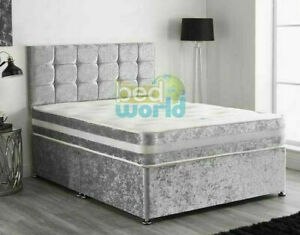  
Classic Crush Velvet Bed Set with a Deep Memory Mattress and Diamante Headboard