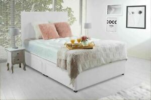  
White Suede Divan Bed 10″ Orthopaedic Spring Mattress + Matching Headboard plain