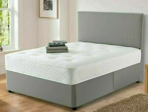  
Grey Suede Memory Foam Divan Bed Set – Includes Mattress + Headboard