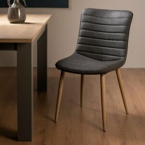  
Eriksen – Pair of Dark Grey Faux Leather Chairs with Grey Rustic Oak Effect Legs