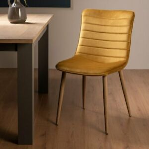  
Eriksen – Pair of Mustard Velvet Fabric Chairs with Grey Rustic Oak Effect Legs
