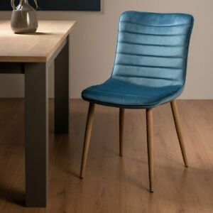  
Eriksen – Pair of Petrol Blue Velvet Fabric Chairs with Grey Rustic Oak Effect L
