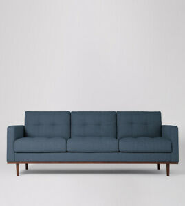  
Swoon Berlin Living Room Stylish Blue Pine & Oak Three Seater Sofa – RRP £1249