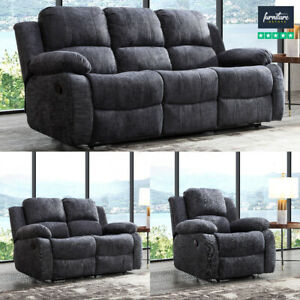  
RECLINER SOFA SET FABRIC CHARCOAL GREY 3 PIECE SUITE SOFAS COUCH SALE 3+2+1 NEW