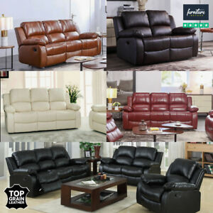  
REAL GENUINE LEATHER RECLINER SOFA 3+2+1 SUITE NEW BLACK BROWN CREAM SOFAS SALE