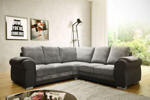  
L Shape Corner Sofa Chris Grey Fabric Snake Leather Trim FoamSeats Free Delivery