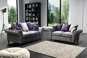  
Marilyn Velvet Sofa Set 3+2+1 Couch Settee Silver Grey Violet Scatter Back Sale