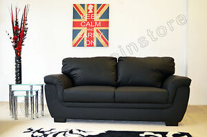  
LAZAR SOFT BLACK FAUX LEATHER SOFA – *NEW* 3 SEATER BLACK