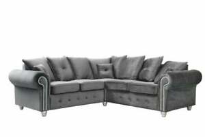  
Olympia Grey Plush Velvet Fabric Corner Sofa | 5 Seater & L Shape