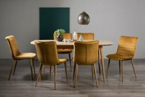  
Johansen Scandi Oak 6-8 Seater Dining Table & 6 Eriksen Mustard Velvet Fabric Ch