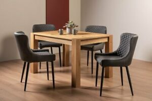  
Blake Light Oak 4-6 Seater Dining Table & 4 Cezanne Dark Grey Faux Leather Chair