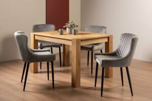  
Blake Light Oak 4-6 Seater Dining Table & 4 Cezanne Grey Velvet Fabric Chairs wi