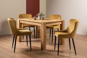  
Blake Light Oak 4-6 Seater Dining Table & 4 Cezanne Mustard Velvet Fabric Chairs