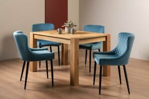  
Blake Light Oak 4-6 Seater Dining Table & 4 Cezanne Petrol Blue Velvet Fabric Ch