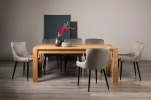  
Blake Light Oak 8-10 Seater Dining Table & 8 Cezanne Grey Velvet Fabric Chairs w