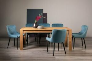  
Blake Light Oak 8-10 Seater Dining Table & 8 Cezanne Petrol Blue Velvet Fabric C