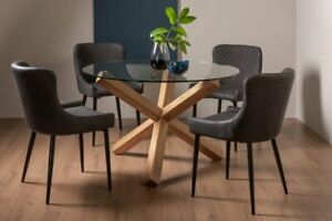  
Goya Clear Tempered 4 Seater Dining Table with Light Oak Legs & 4 Cezanne Dark G