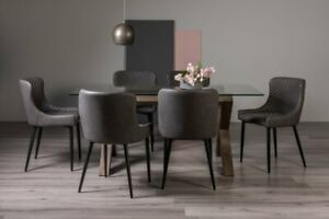  
Goya Clear Tempered 6 Seater Dining Table with Dark Oak Legs & 6 Cezanne Dark Gr