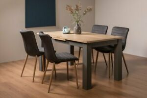  
Hopper Scandi Oak 4-6 Seater Dining Table with Dark Grey Legs & 4 Eriksen Dark G