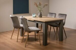  
Hopper Scandi Oak 4-6 Seater Dining Table with Dark Grey Legs & 4 Eriksen Grey V