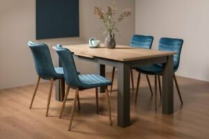  
Hopper Scandi Oak 4-6 Seater Dining Table with Dark Grey Legs & 4 Eriksen Petrol