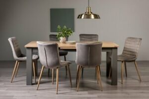  
Hopper Scandi Oak 6-8 Seater Dining Table with Dark Grey Legs & 6 Eriksen Grey V