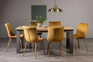  
Hopper Scandi Oak 6-8 Seater Dining Table with Dark Grey Legs & 6 Eriksen Mustar