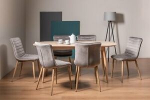 Johansen Scandi Oak 6 Seater Dining Table & 6 Eriksen Grey Velvet Fabric Chairs