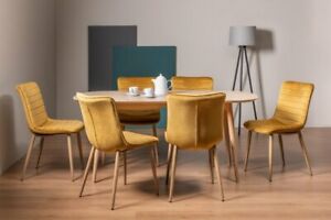 
Johansen Scandi Oak 6 Seater Dining Table & 6 Eriksen Mustard Velvet Fabric Chai