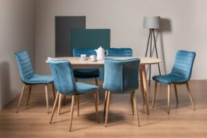 Johansen Scandi Oak 6 Seater Dining Table & 6 Eriksen Petrol Blue Velvet Fabric