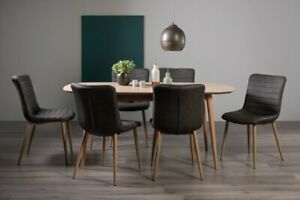  
Johansen Scandi Oak 6-8 Seater Dining Table & 6 Eriksen Dark Grey Faux Leather C