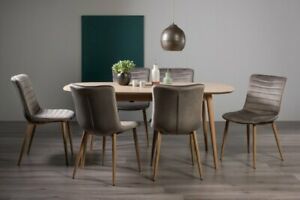  
Johansen Scandi Oak 6-8 Seater Dining Table & 6 Eriksen Grey Velvet Fabric Chair