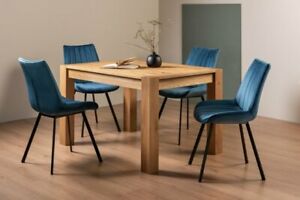  
Blake Light Oak 4-6 Seater Dining Table & 4 Fontana Blue Velvet Fabric Chairs wi