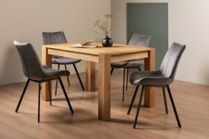  
Blake Light Oak 4-6 Seater Dining Table & 4 Fontana Grey Velvet Fabric Chairs wi