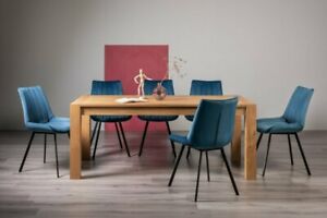  
Blake Light Oak 8-10 Seater Dining Table & 8 Fontana Blue Velvet Fabric Chairs w