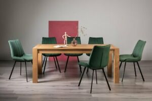 Blake Light Oak 8-10 Seater Dining Table & 8 Fontana Green Velvet Fabric Chairs