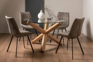  
Goya Clear Tempered 4 Seater Dining Table with Light Oak Legs & 4 Fontana Tan Fa