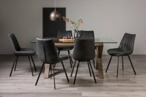  
Goya Clear Tempered 6 Seater Dining Table with Dark Oak Legs & 6 Fontana Black F