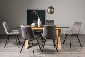  
Goya Clear Tempered 6 Seater Dining Table with Light Oak Legs & 6 Fontana Grey V