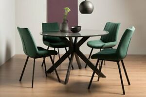  
Hirst Grey Painted Tempered Glass 4 Seater Dining Table & 4 Fontana Green Velvet