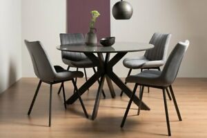 Hirst Grey Painted Tempered Glass 4 Seater Dining Table & 4 Fontana Grey Velvet