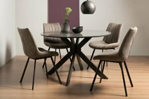  
Hirst Grey Painted Tempered Glass 4 Seater Dining Table & 4 Fontana Tan Faux Sue