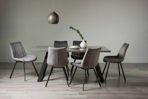 Hirst Grey Painted Tempered Glass 6 Seater Dining Table & 4 Fontana Grey Velvet