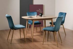 Johansen Scandi Oak 4 Seater Dining Table & 4 Eriksen Petrol Blue Velvet Fabric