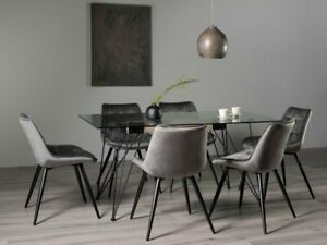  
Miro Clear Tempered Glass 6 Seater Dining Table & 6 Seurat Grey Velvet Fabric Ch