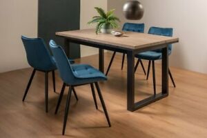 Turner Weathered Oak 4-6 Seater Dining Table with Peppercorn Legs  & 4 Seurat Bl