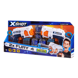  
X-Shot Double Fury 4 Combo Foam Blaster Pack – 16 Darts 3 Cans By ZURU
