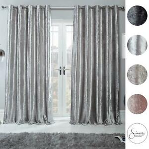  
Sienna Crushed Velvet Curtains PAIR of Eyelet Ring Top Fully Lined Ready Made