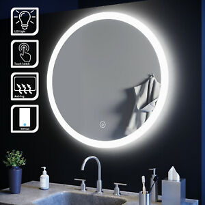 Round LED ILLUMINATED Bathroom Mirror Make Up White Light Smart Touch Control