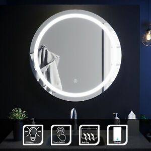 LED Bathroom Round Mirror Demister  Illuminated Light Up 800×800 mm Waterproof